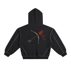 Contrast-Stitched Boxy Fleece Hoodie