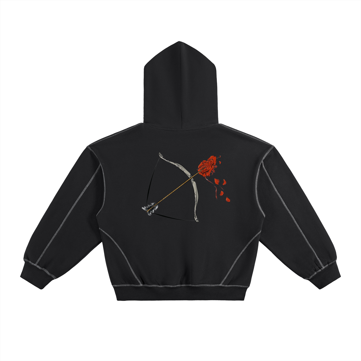 Contrast-Stitched Boxy Fleece Hoodie