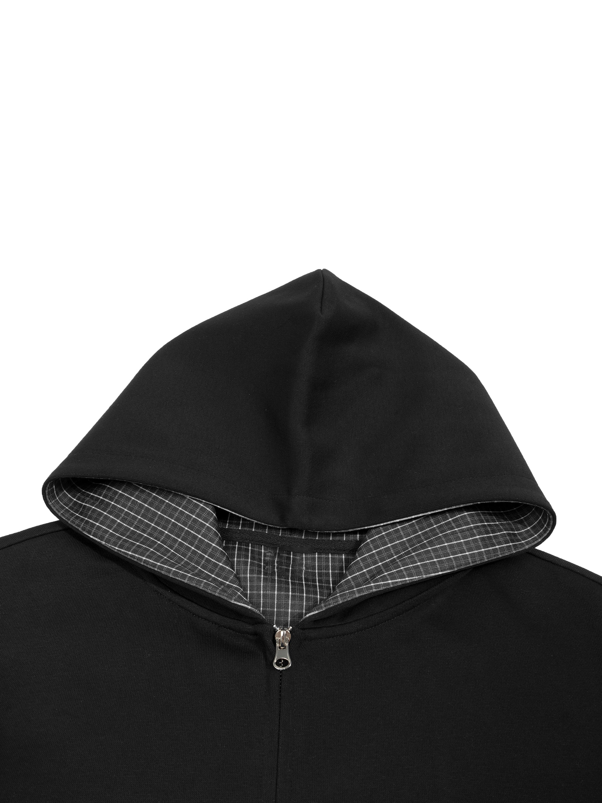Contrast Plaid Boxy Zip Hoodie